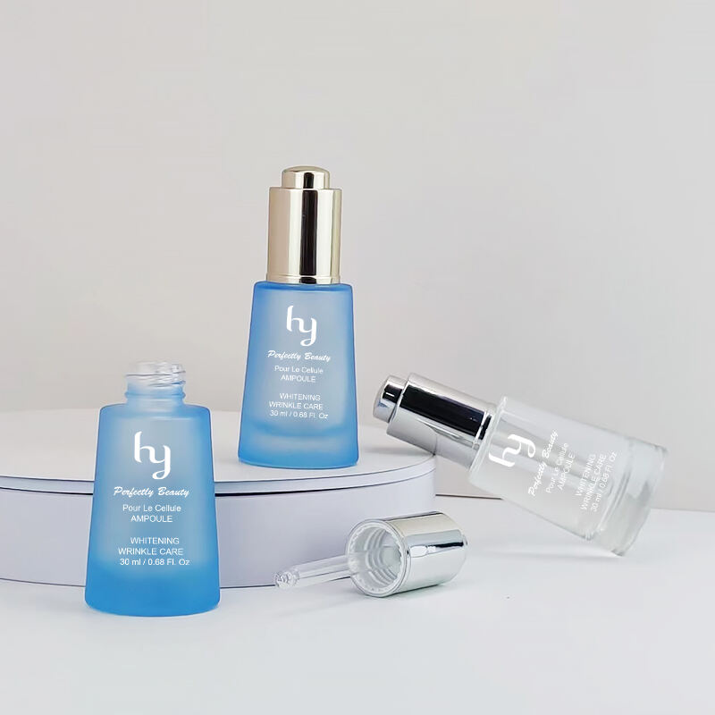 Conical frosted blue pressure pump dropper essential oil bottle HY-97419