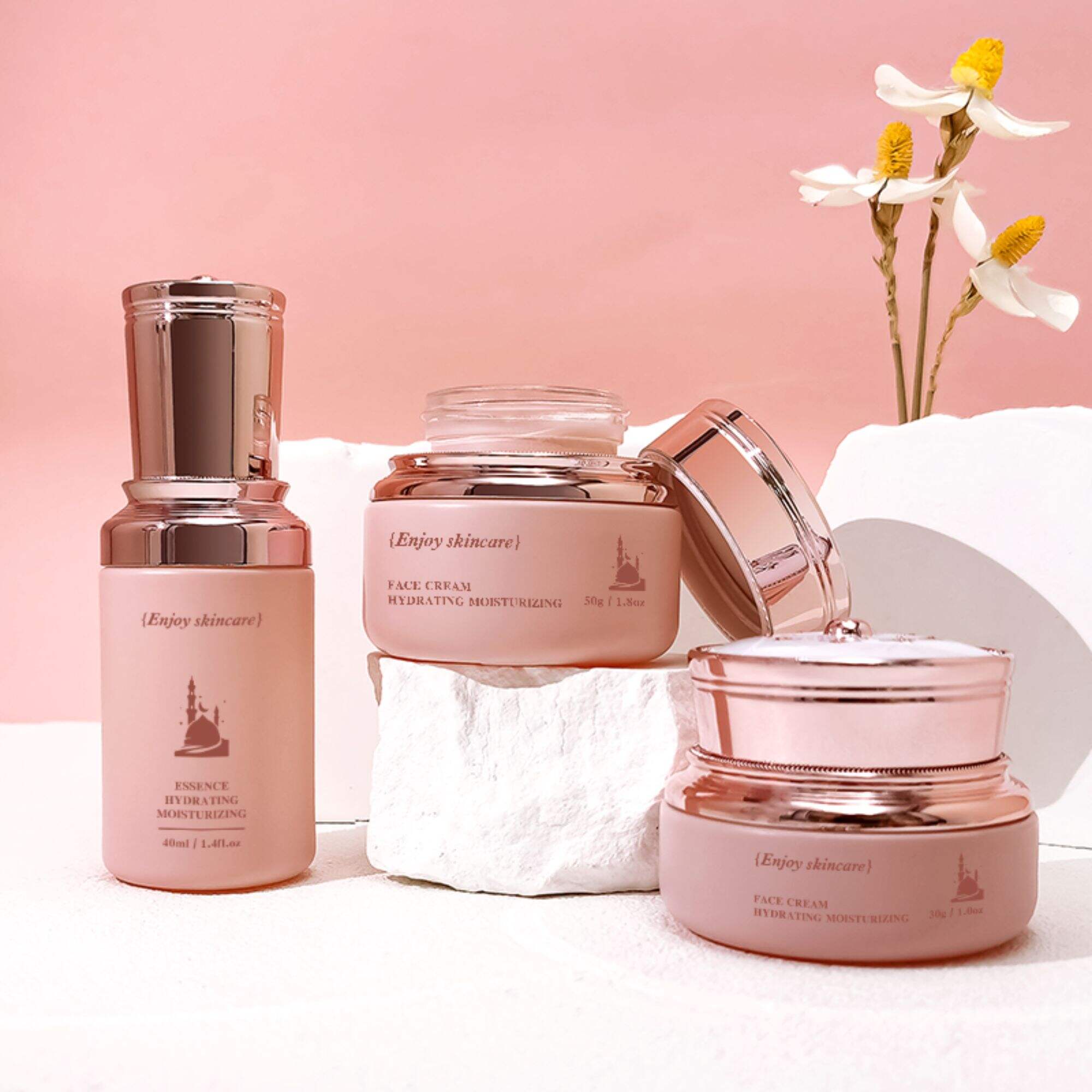 Pink Glass Luxury Cosmetic Set Bottle Containers HY-2301