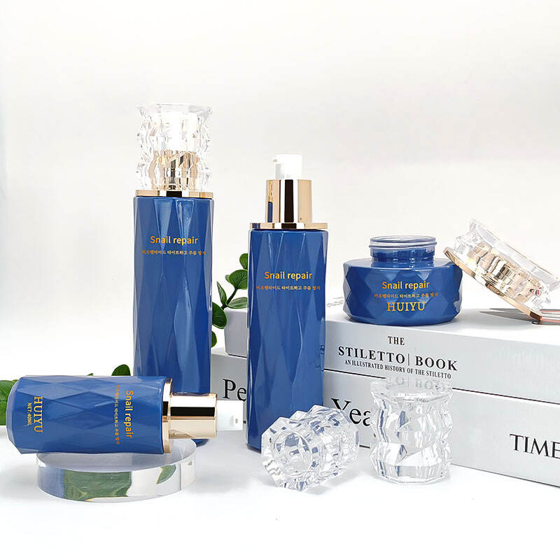 Haute couture Cremeflasche Blaues Set Glasprobe Kosmetikverpackung HY-2412