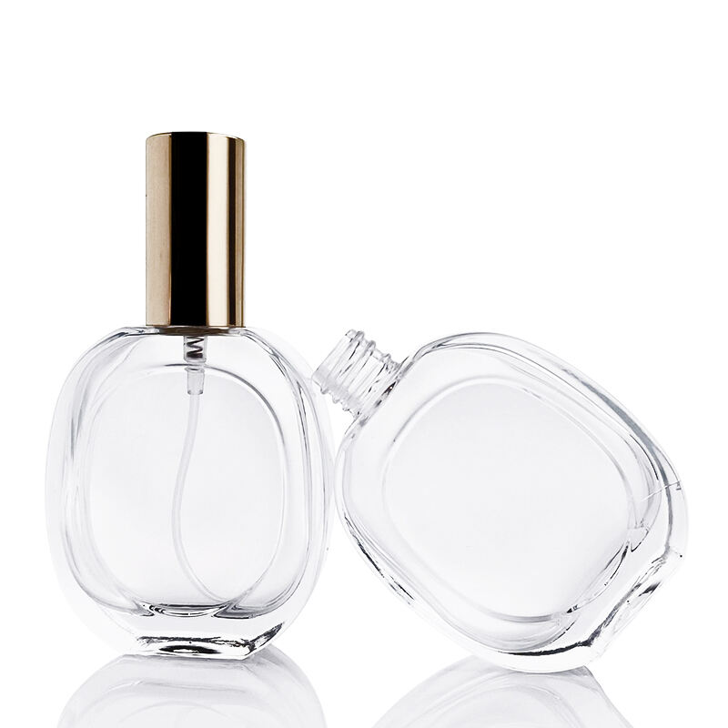 Quadratisch Rund Klarsicht 30ml Glasparfümflasche mit Sprühkopf Gold- und Silberkappe HY-197