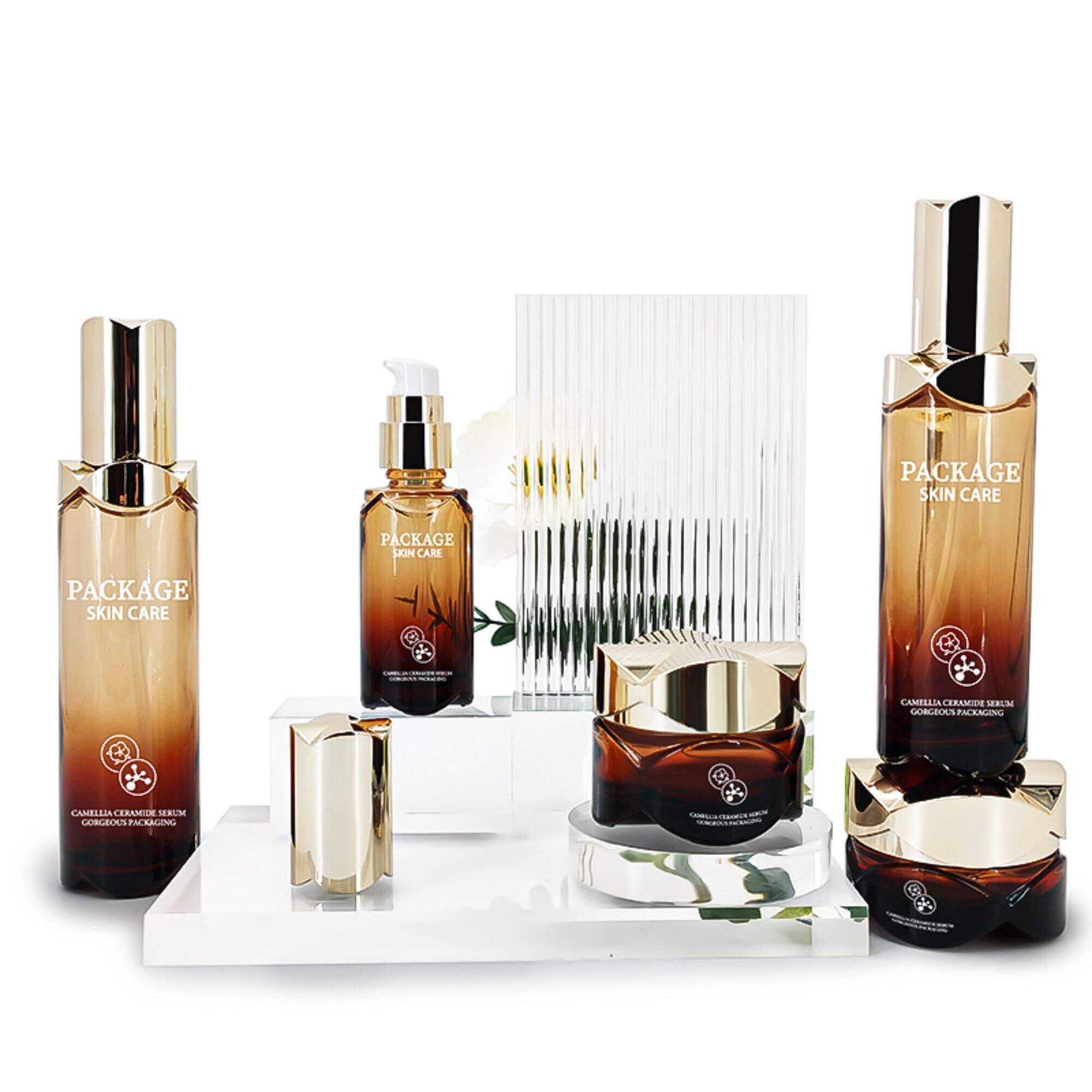 Luxury skincare set glass lotion pump bottle and jar HY-2384
