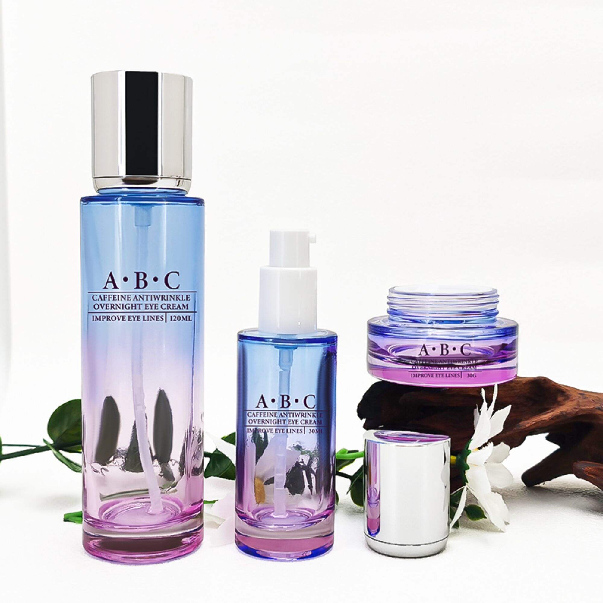 Luxury blue pink gradient cosmetic glass containers packing set HY-2396