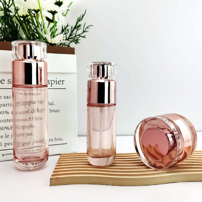 luxury glass bottles for cosmetics packaging with pump cream jar HY-2308
