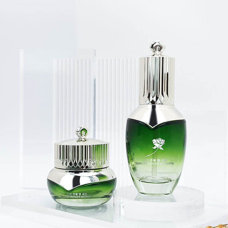 Benutzerdefinierte Make-up-Flasche Dunkelgrün Gradient Set Glasflasche HY-2402