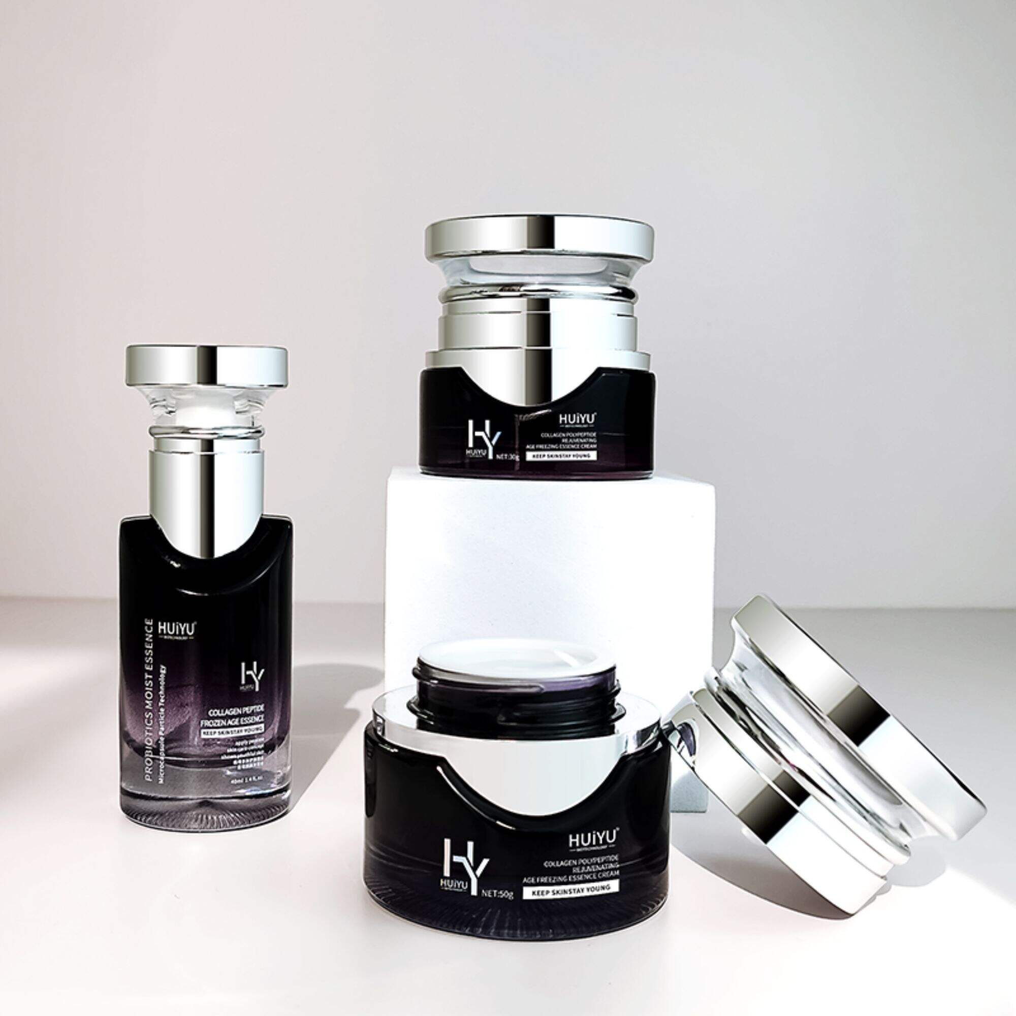 Schwarze Gradient-Glasflasche Kosmetikset HY-2434