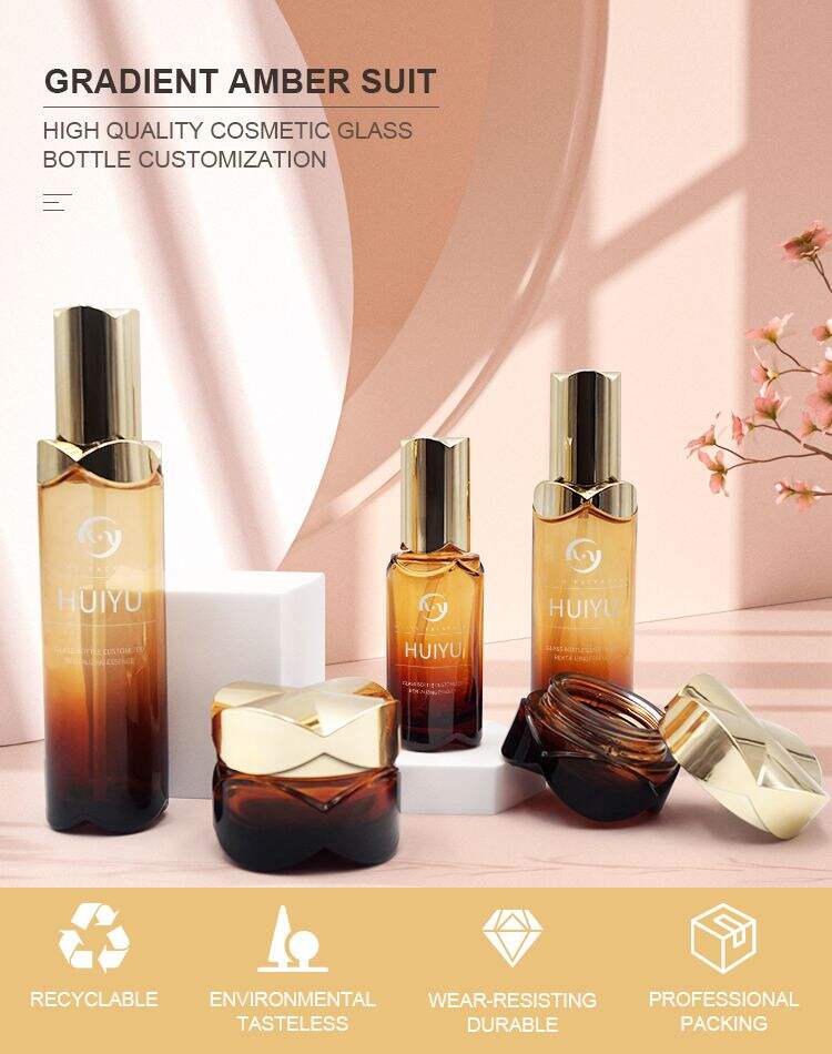 Luxury skincare set glass lotion pump bottle and jar HY-2384