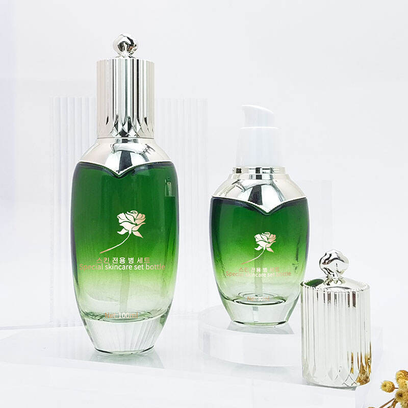 Benutzerdefinierte Make-up-Flasche Dunkelgrün Gradient Set Glasflasche HY-2402