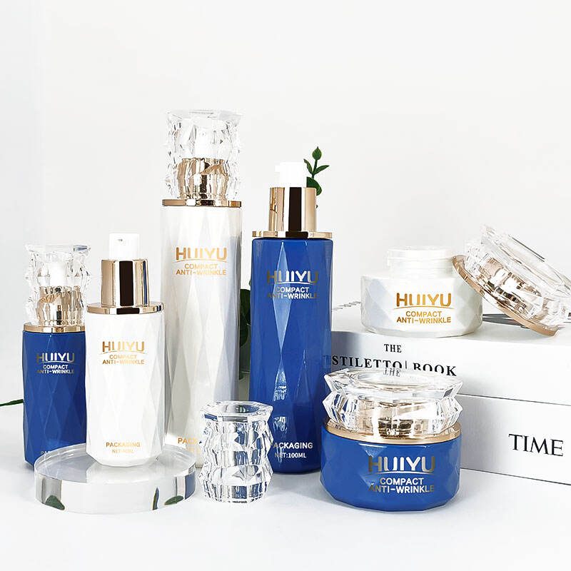Haute couture Cremeflasche Blaues Set Glasprobe Kosmetikverpackung HY-2412