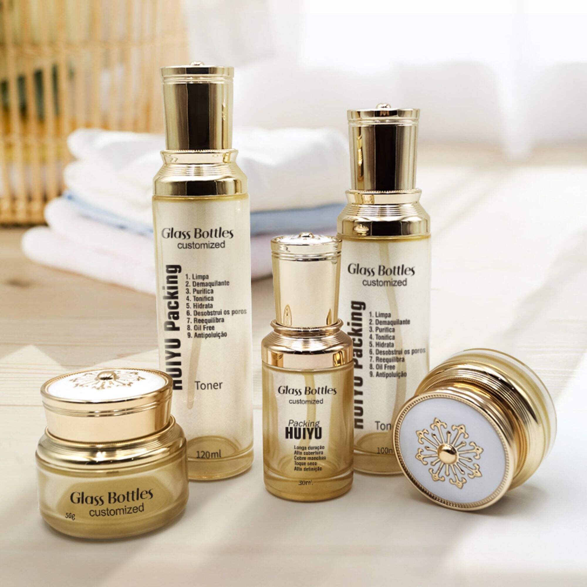 Pink Glass Luxury Cosmetic Set Bottle Containers HY-2301