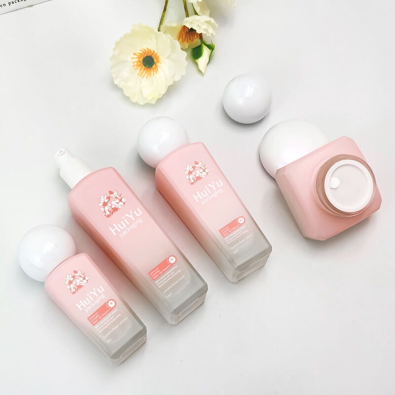 Kosmetikverpackung runde Glasflasche Pump-Lotion-Flasche Cremedose-Sets HY-2407