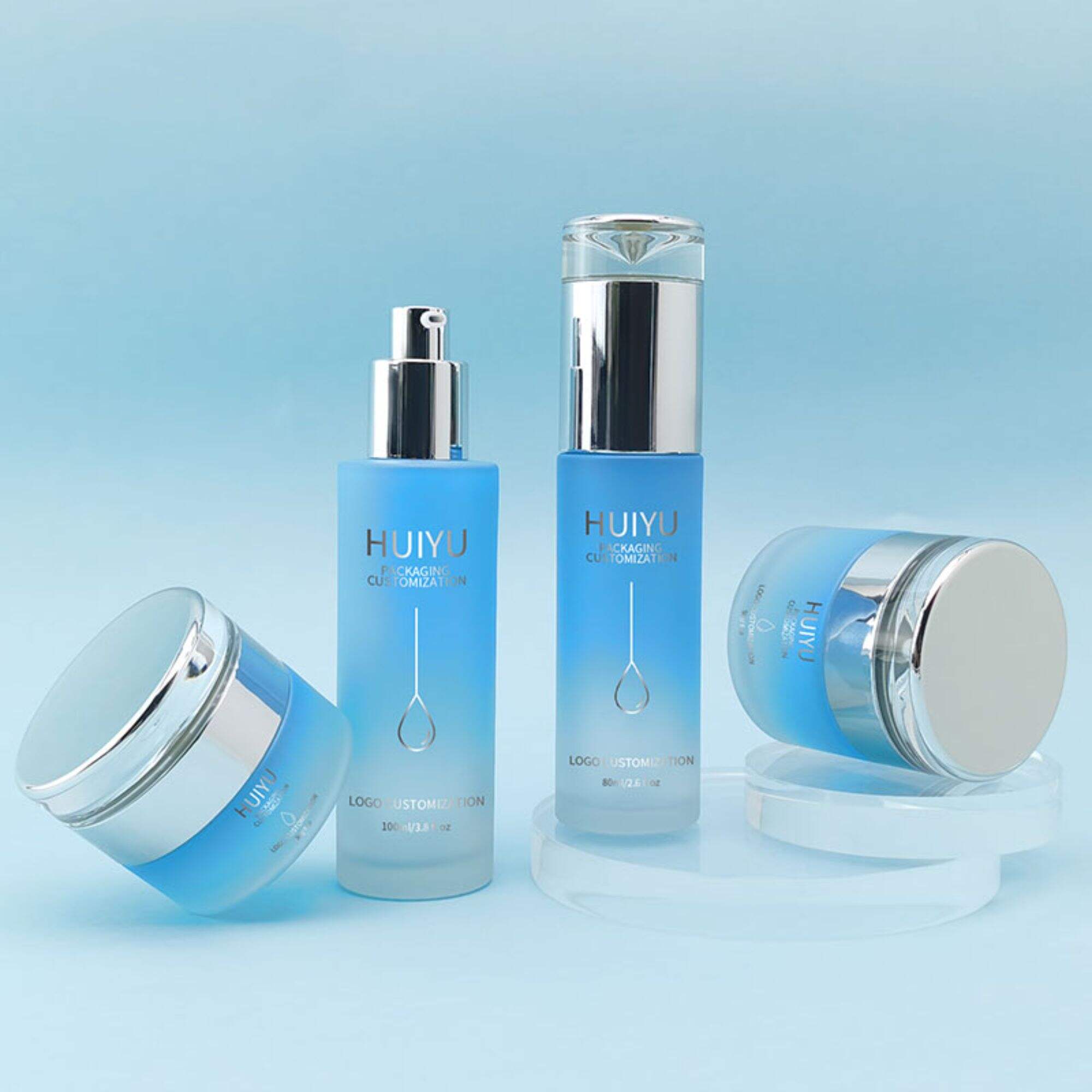 Luxus-Hautpflege-Glas-Sprayflasche mit silbernem Pumpenverschluss HY-2309