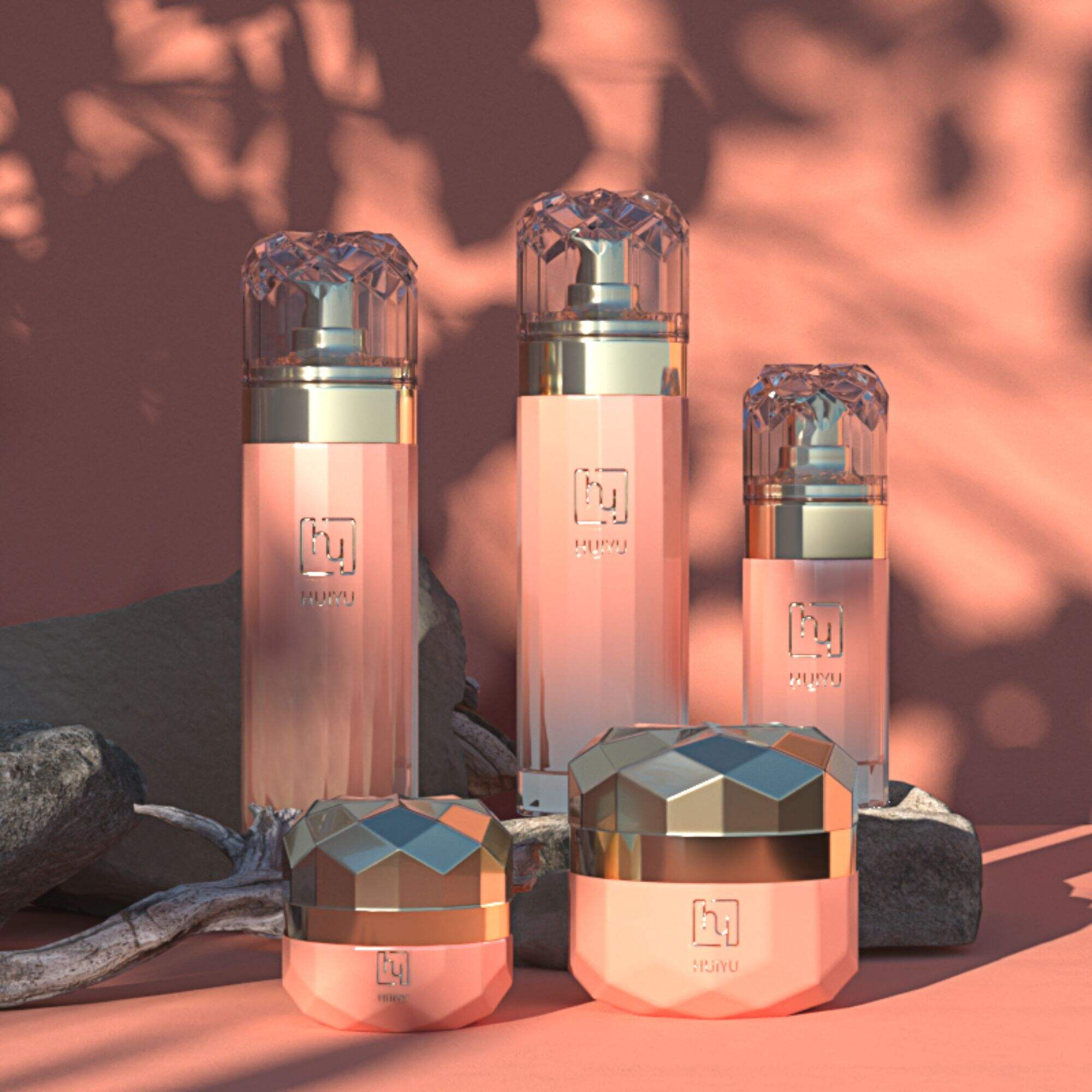 Round empty skincare glass spray bottle cosmetic packaging with pump HY-2366