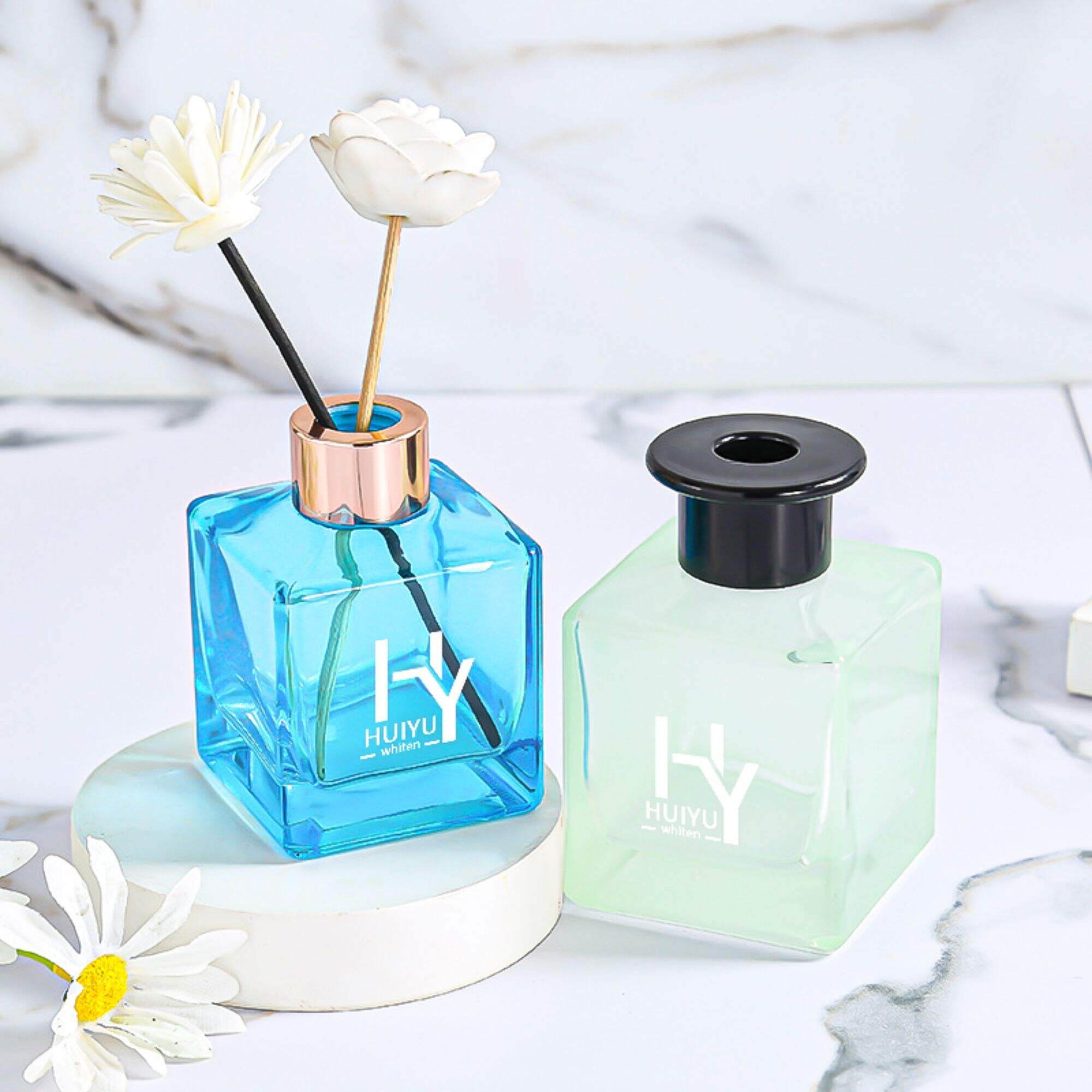 Wholesale fragrance expansion bottle square blue perfume bottle HY-202
