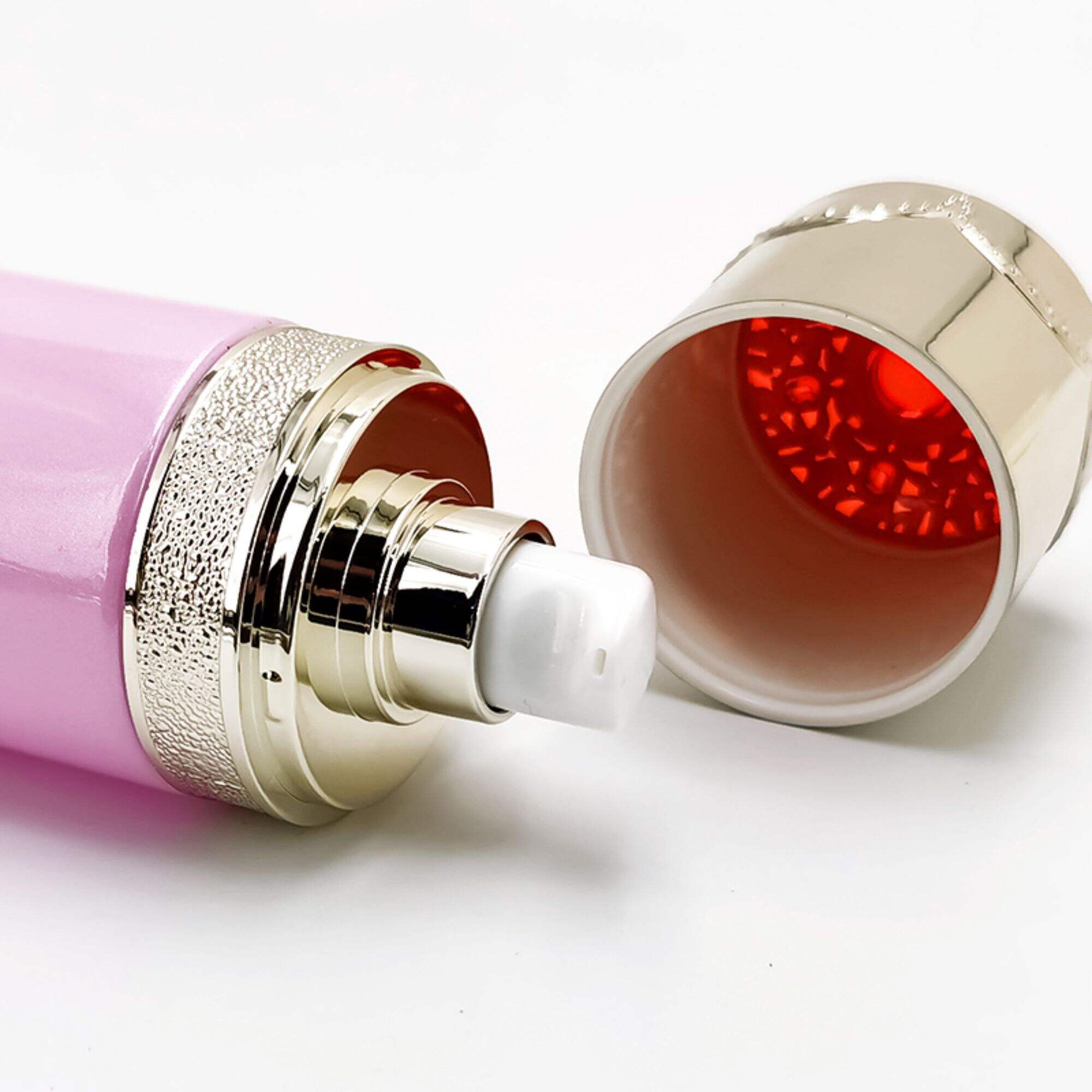 Neues rosafarbenes glänzendes Hautpflege-Set leere Glasflasche HY-2419
