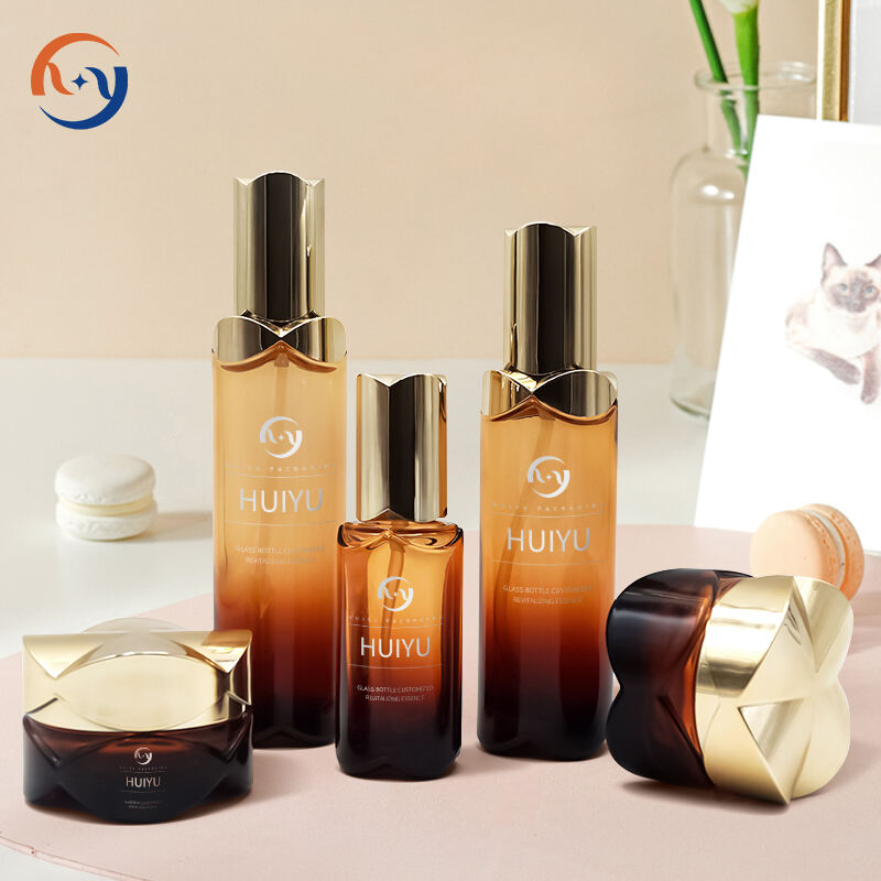 Luxury skincare set glass lotion pump bottle and jar HY-2384