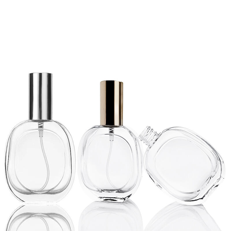 Quadratisch Rund Klarsicht 30ml Glasparfümflasche mit Sprühkopf Gold- und Silberkappe HY-197