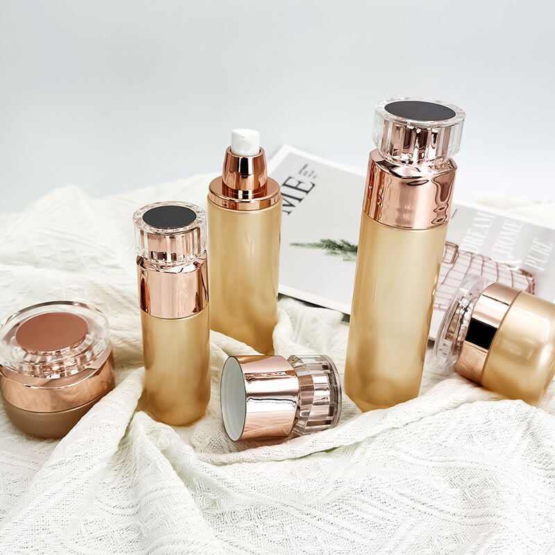 luxury glass bottles for cosmetics packaging with pump cream jar HY-2308
