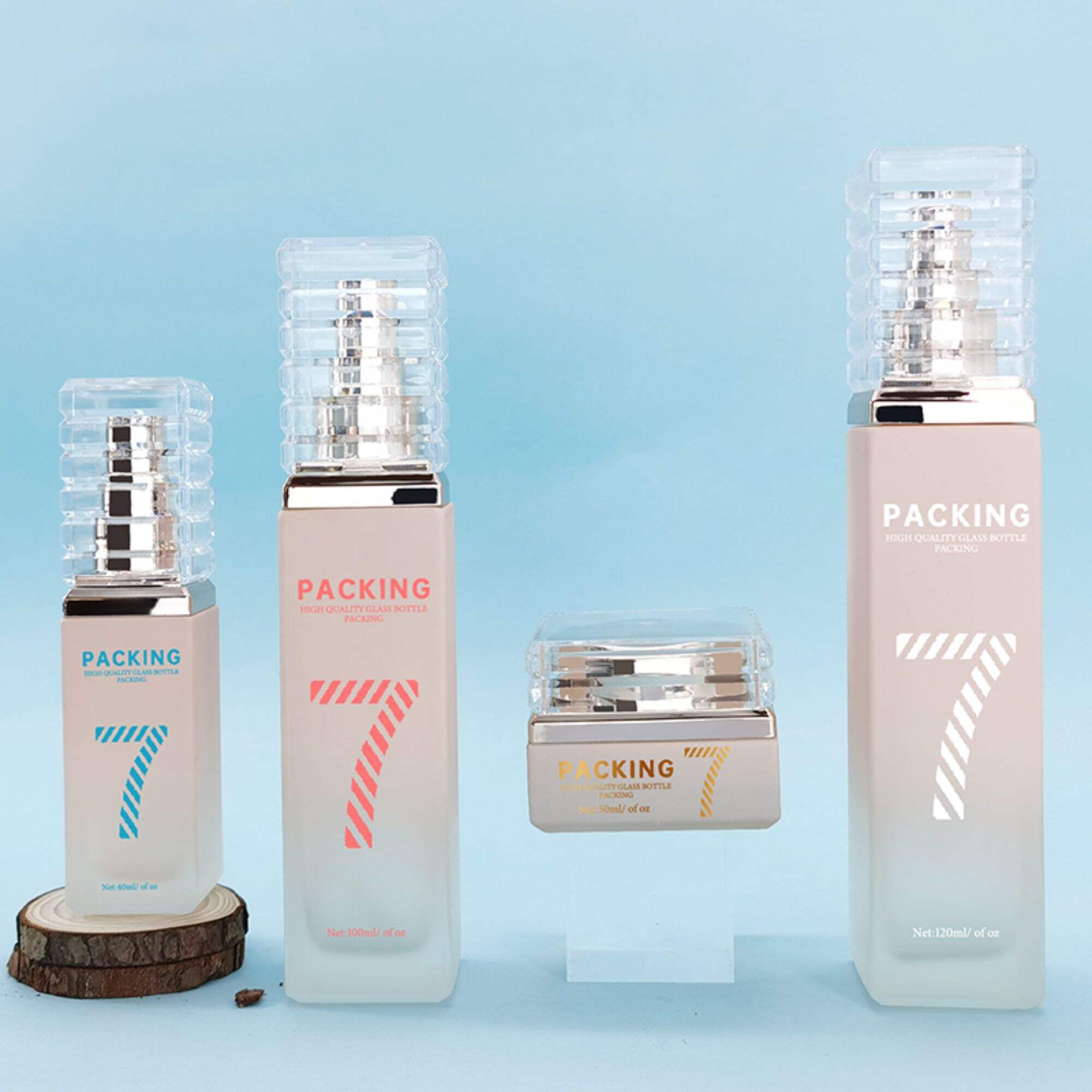 Skin-Care-Verpackung Luxusquadratische Glascreme-Flasche HY-2404