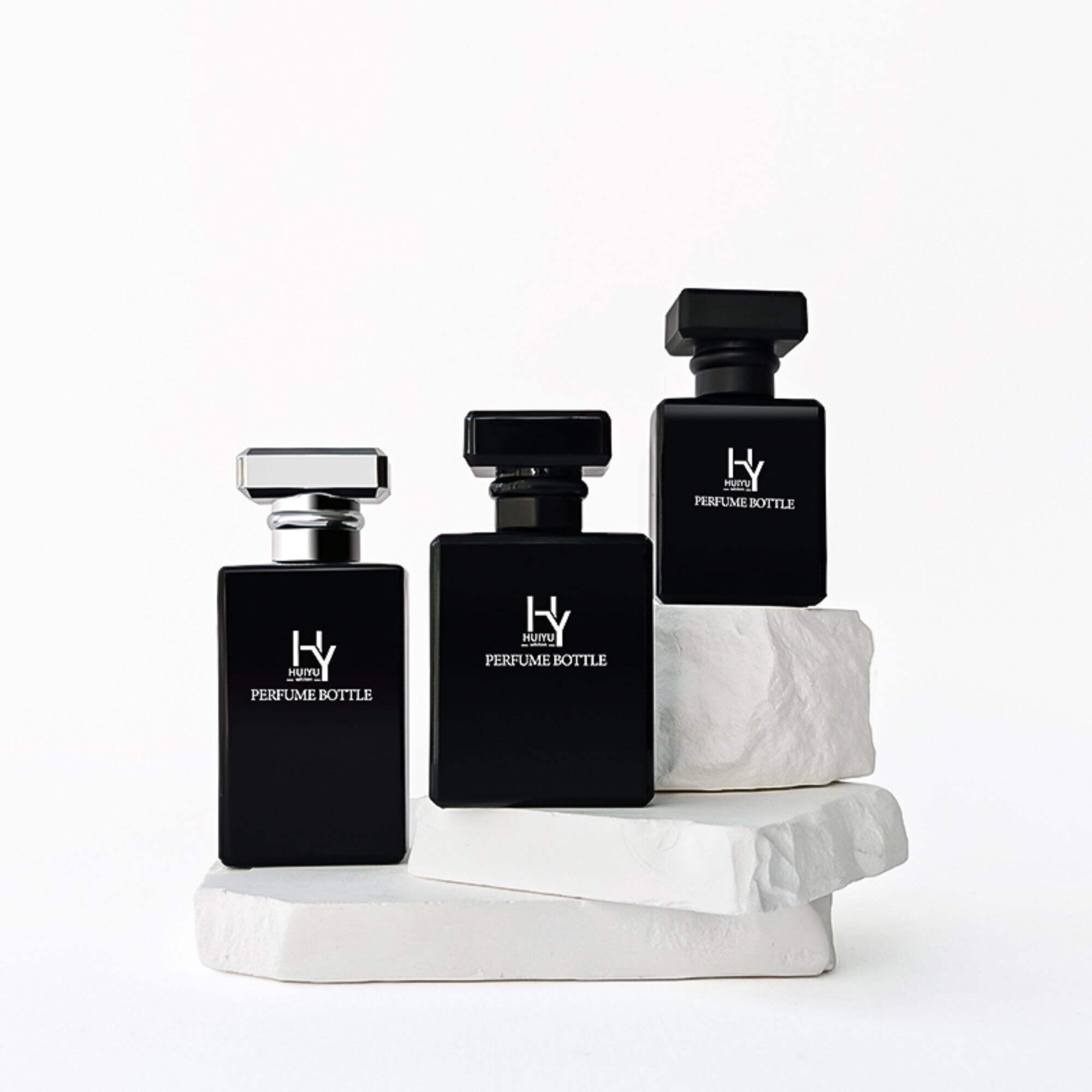 Schwarze quadratische Parfümflasche 20-50ml Glasverpackung mit individuellem Deckel HY-P305