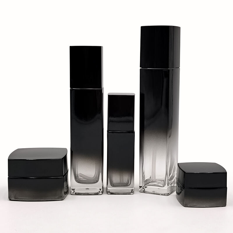 cosmetic square black skincare bottles packaging glass Set HY-2342
