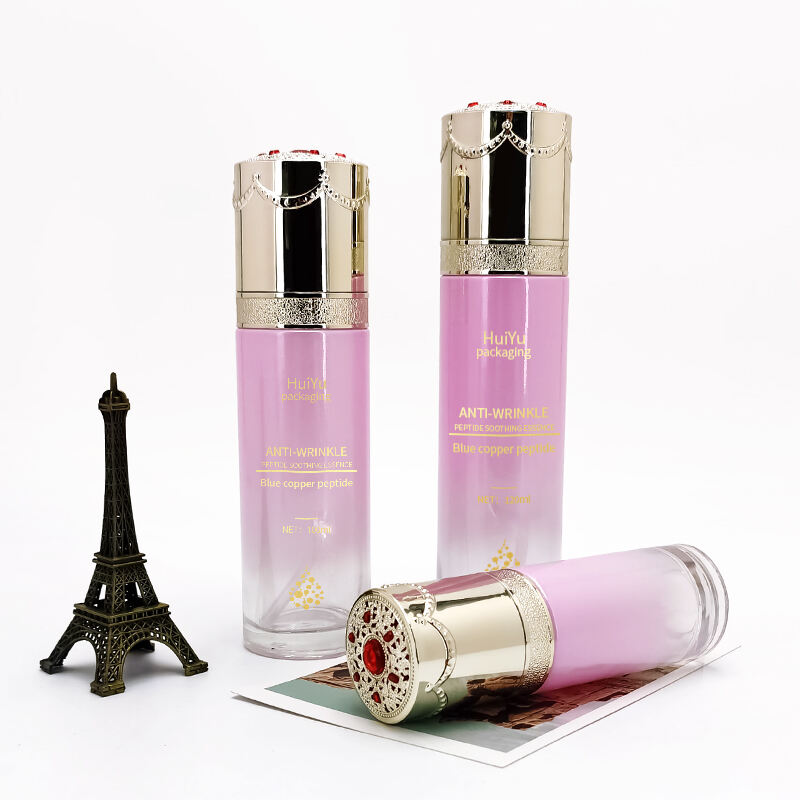 Neues rosafarbenes glänzendes Hautpflege-Set leere Glasflasche HY-2419