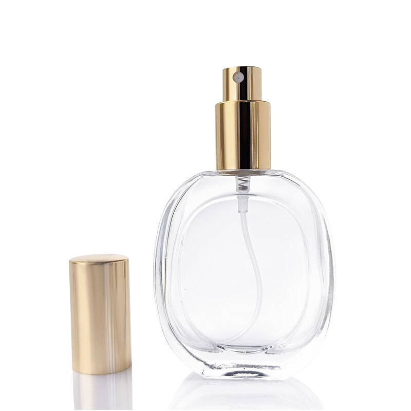 Quadratisch Rund Klarsicht 30ml Glasparfümflasche mit Sprühkopf Gold- und Silberkappe HY-197