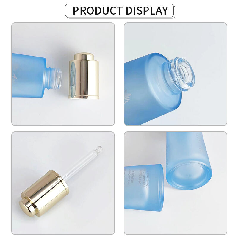 Conical frosted blue pressure pump dropper essential oil bottle HY-97419