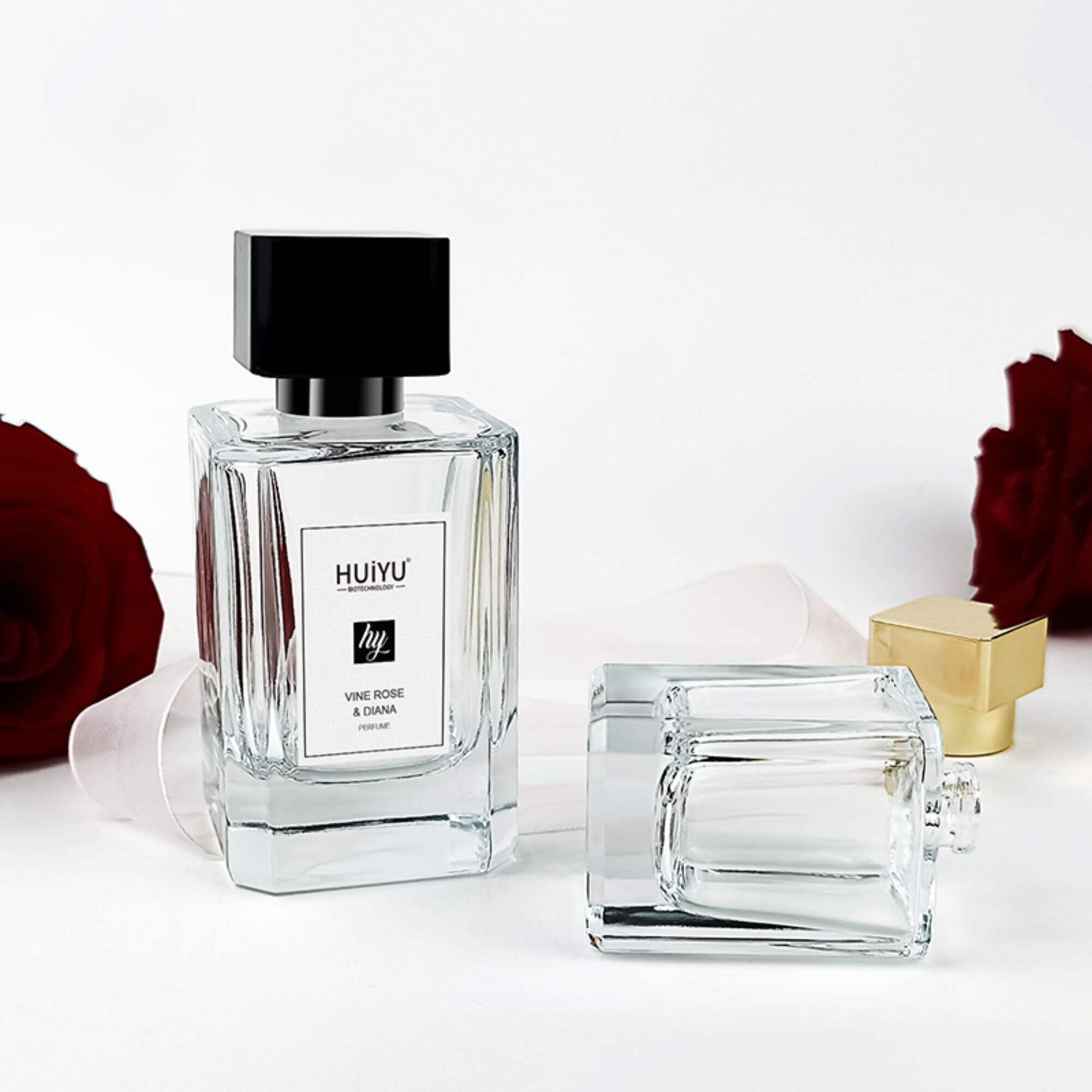 Luxury 50ml Quadratische nachfüllbare Klare Glas Parfumflasche HY-P316
