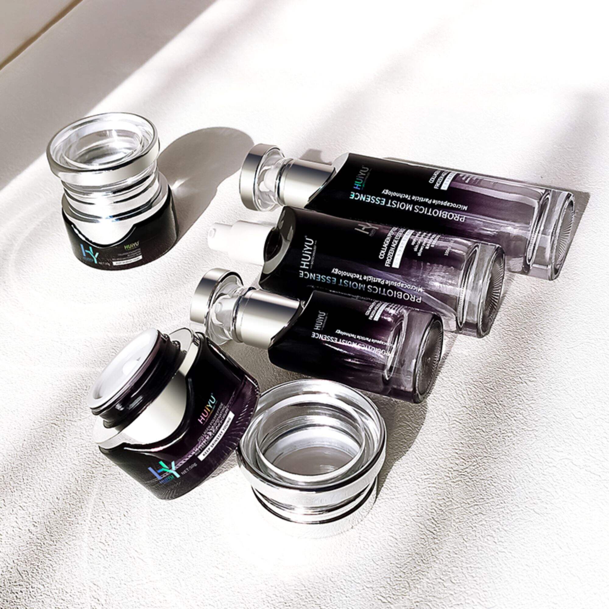 Schwarze Gradient-Glasflasche Kosmetikset HY-2434