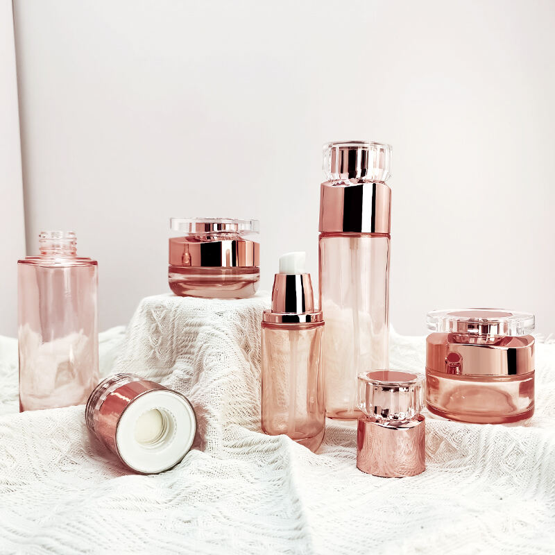 luxury glass bottles for cosmetics packaging with pump cream jar HY-2308