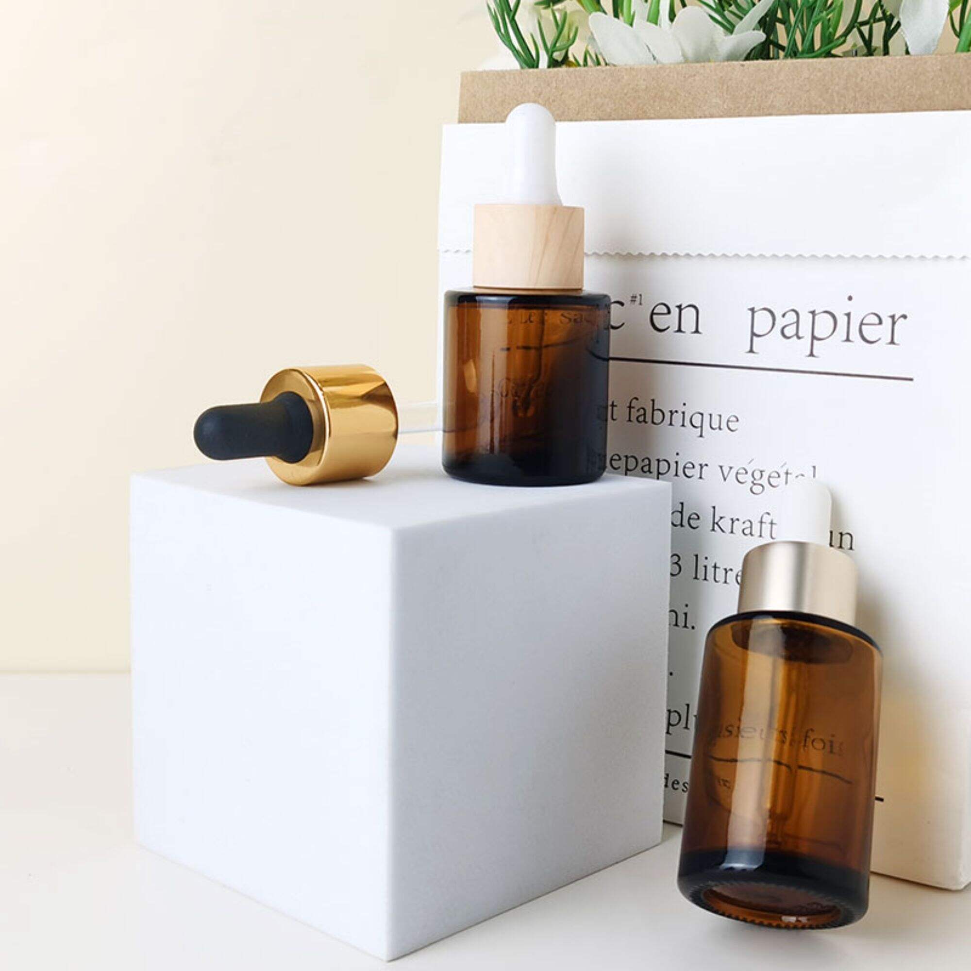Kosmetikverpackung Bernsteinfarben Weiß Schwarz Serum Glasflasche HY-2197