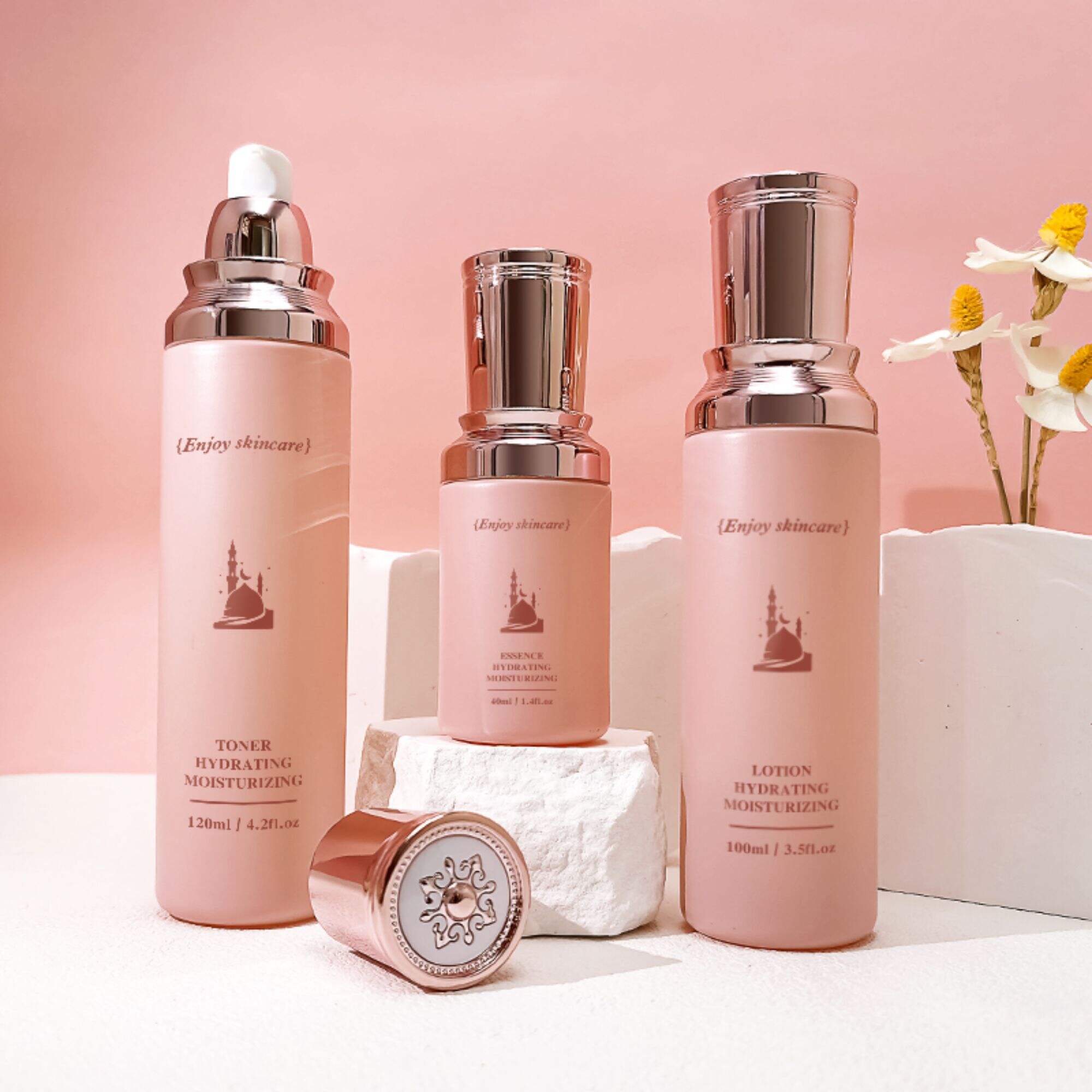 Pink Glass Luxury Cosmetic Set Bottle Containers HY-2301