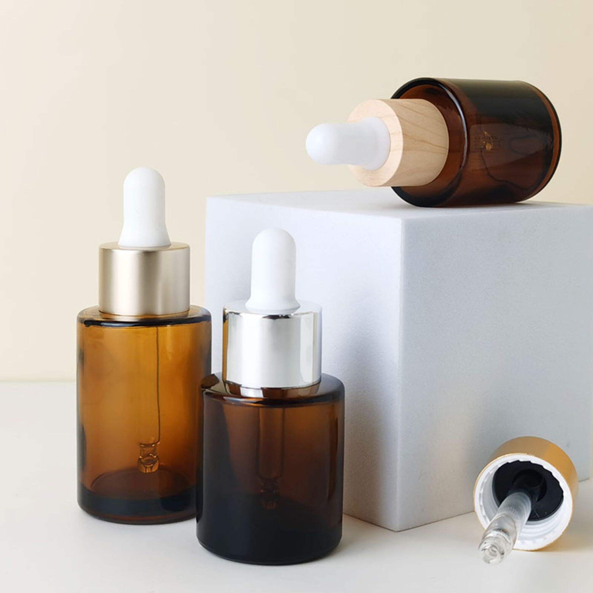 Kosmetikverpackung Bernsteinfarben Weiß Schwarz Serum Glasflasche HY-2197