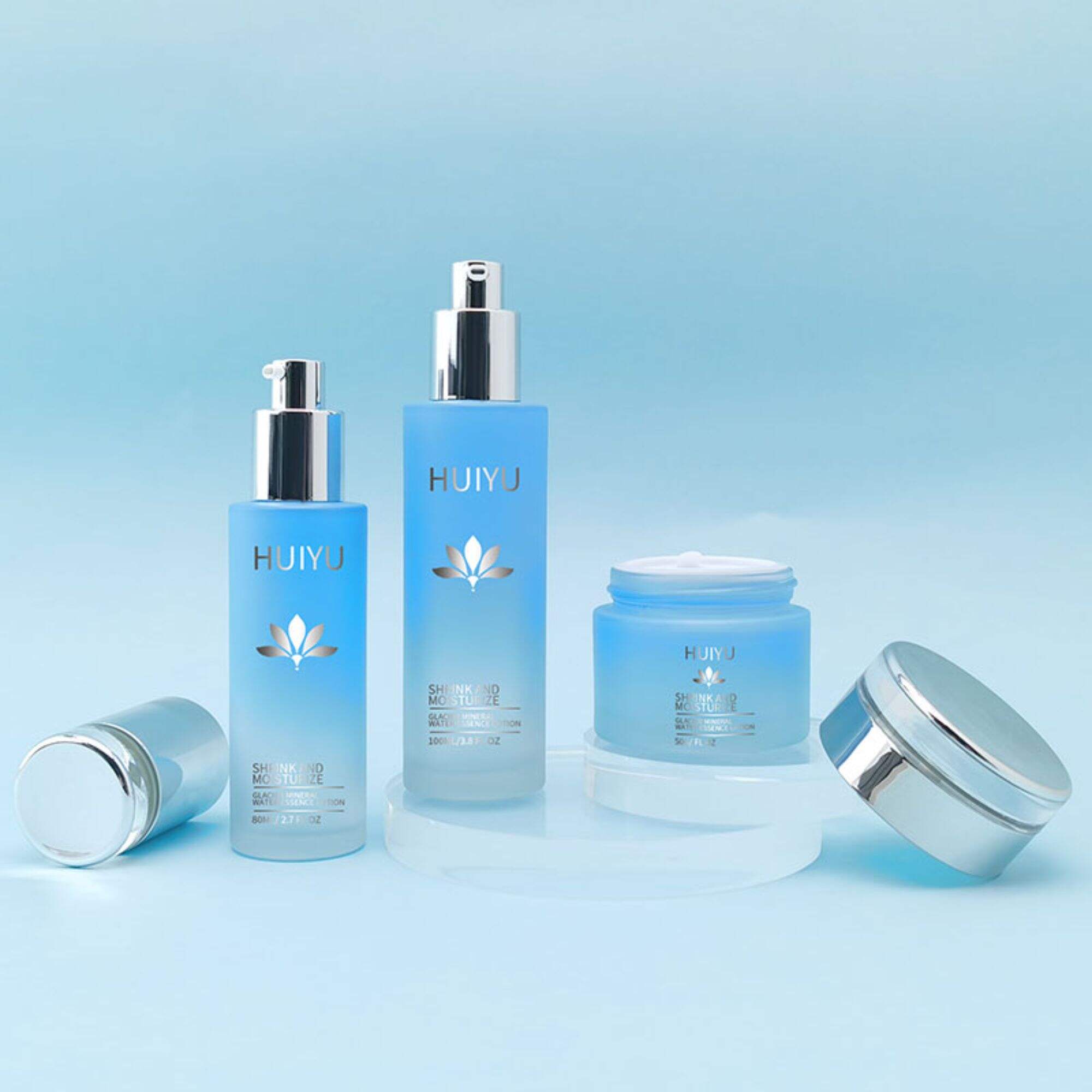 Luxus-Hautpflege-Glas-Sprayflasche mit silbernem Pumpenverschluss HY-2309