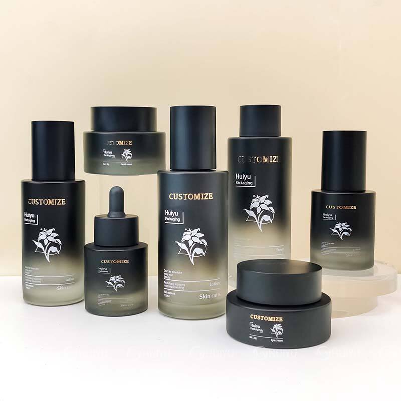 Luxury glass jars color frosted cosmetics black skincare packaging HY-2369