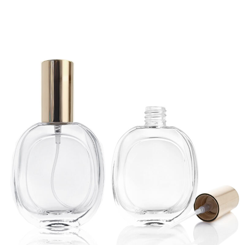 Quadratisch Rund Klarsicht 30ml Glasparfümflasche mit Sprühkopf Gold- und Silberkappe HY-197