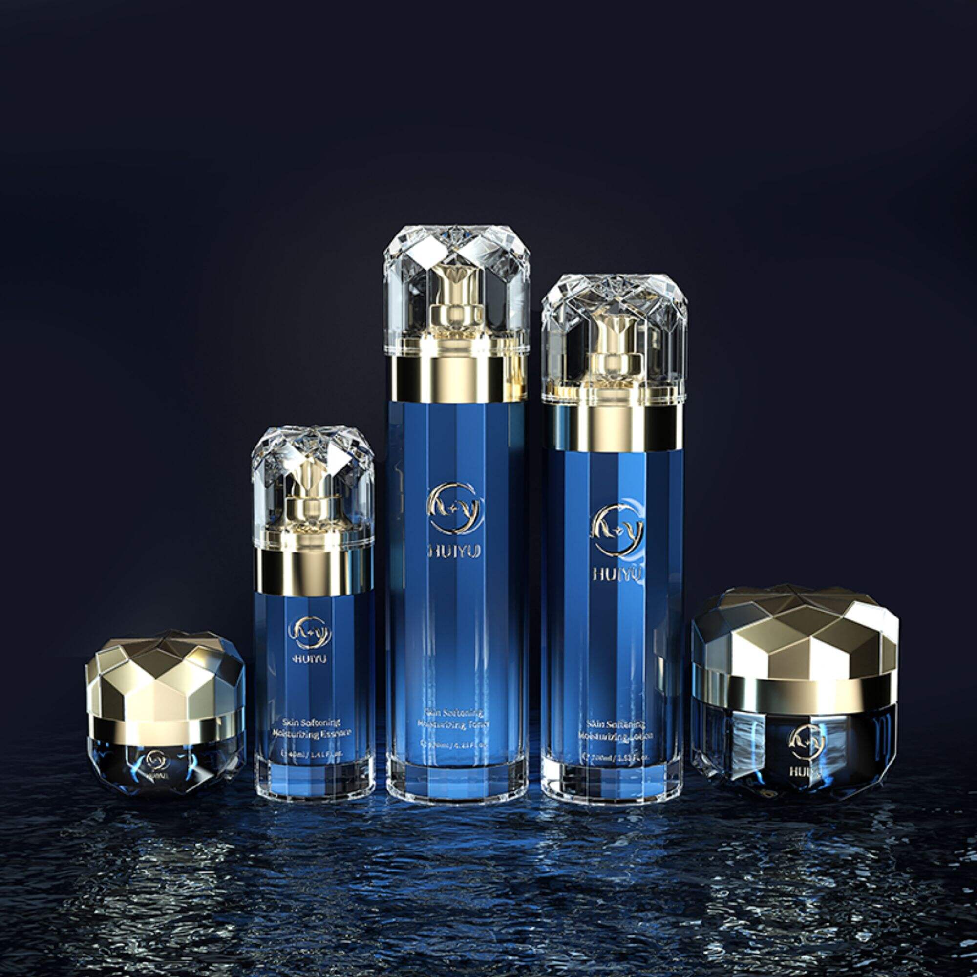 Round empty skincare glass spray bottle cosmetic packaging with pump HY-2366
