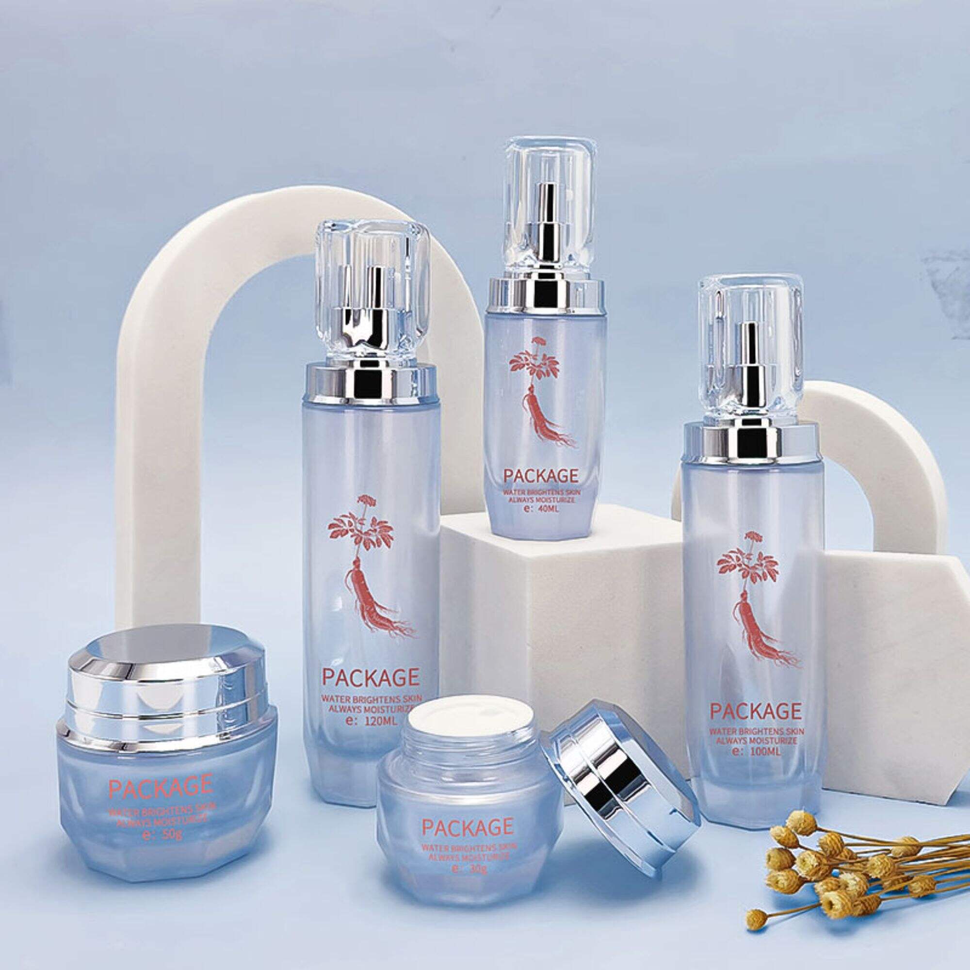 Shiny gold skincare body cream container packaging round with ABS lid HY-2408