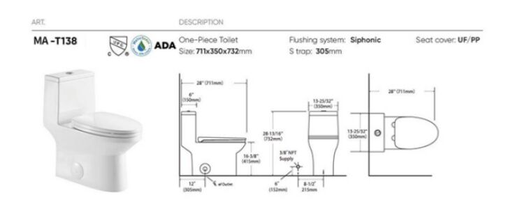 MA-T138 One-piece toilet siphonic flushing system side flush factory