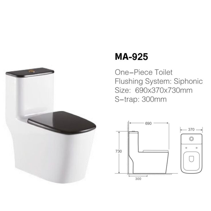 MA-925 One-piece toilet siphonic flushing system side flush details