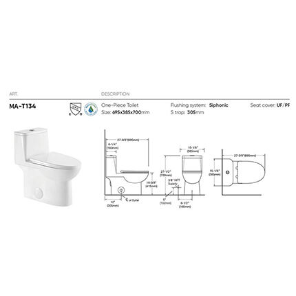 MA-T134 One-piece toilet siphonic flushing system side flush