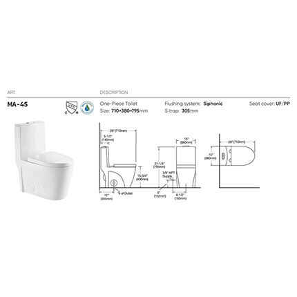 MA-45 One-piece toilet siphonic flushing system side flush