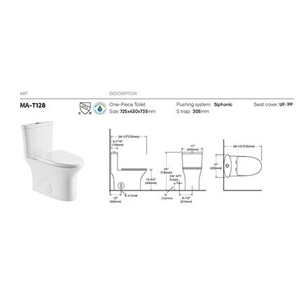 MA-T128 One-piece toilet siphonic flushing system side flush