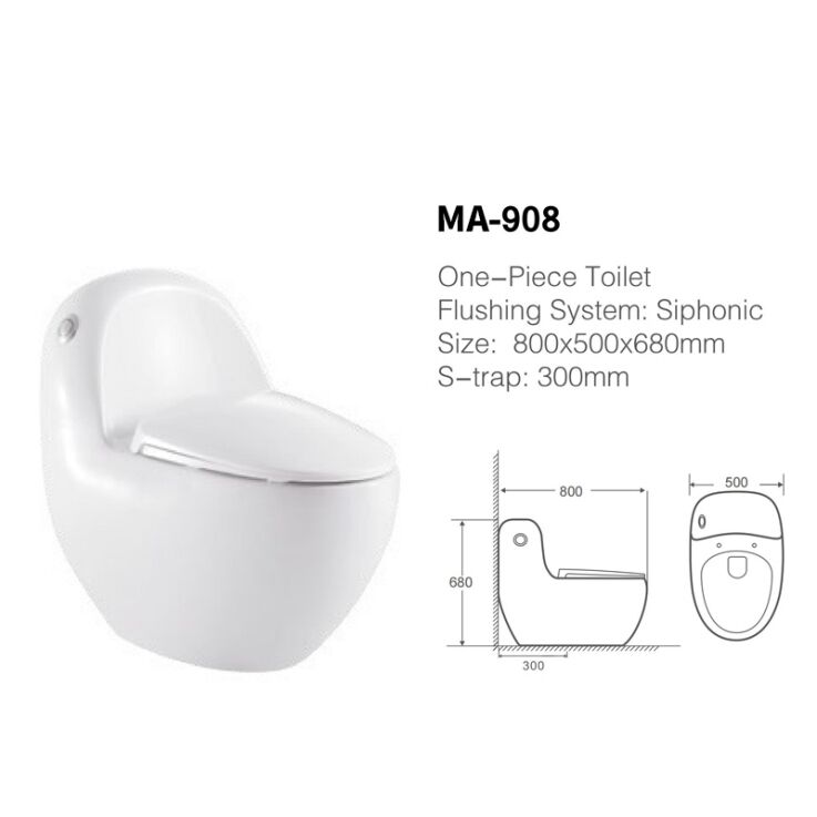 MA-908 One-piece toilet siphonic flushing system side flush details