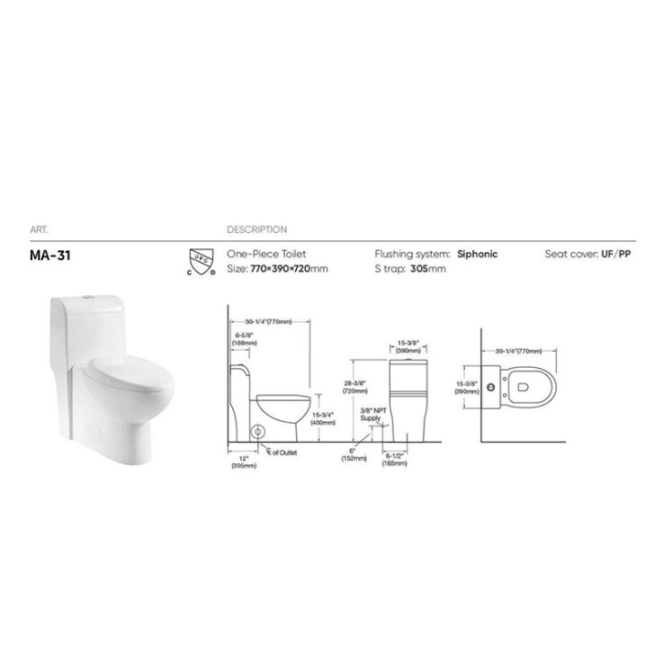 MA-31 One-piece toilet siphonic flushing system side flush factory