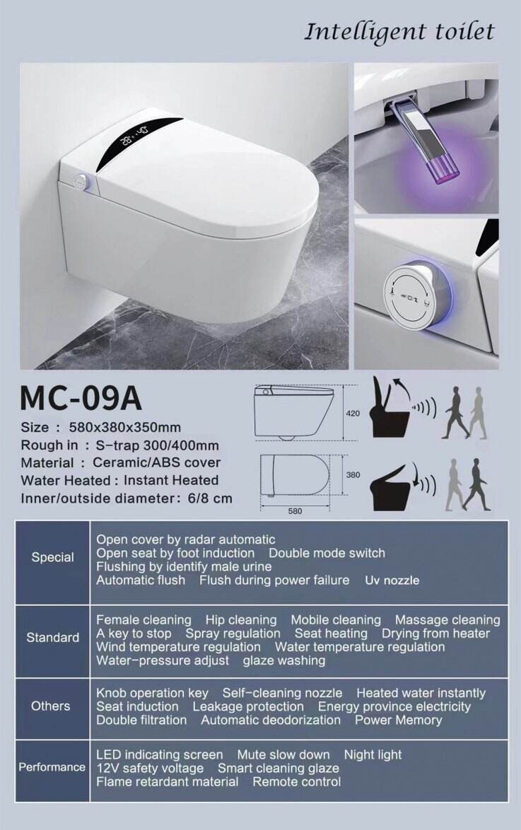 Ensemble de toilettes intelligentes sans rebord MB-09A avec télécommande, fournisseur blanc brillant