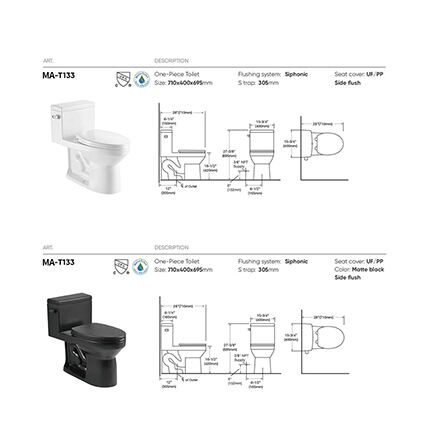 MA-T133 One-piece toilet siphonic flushing system side flush