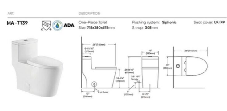 MA-T139 One-piece toilet siphonic flushing system side flush factory