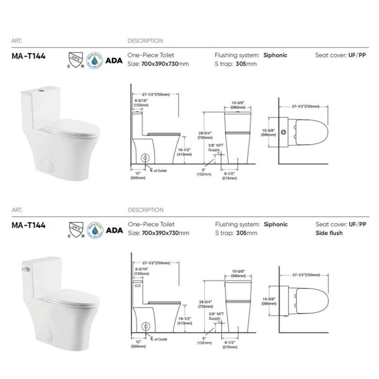 MA-T144 One-piece toilet siphonic flushing system side flush factory