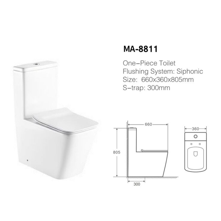 MA-8811 One-piece toilet siphonic flushing system side flush details